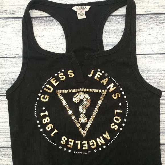 Guess TANK TOP sequin + metallic logo black/gold - Picture 2 of 7